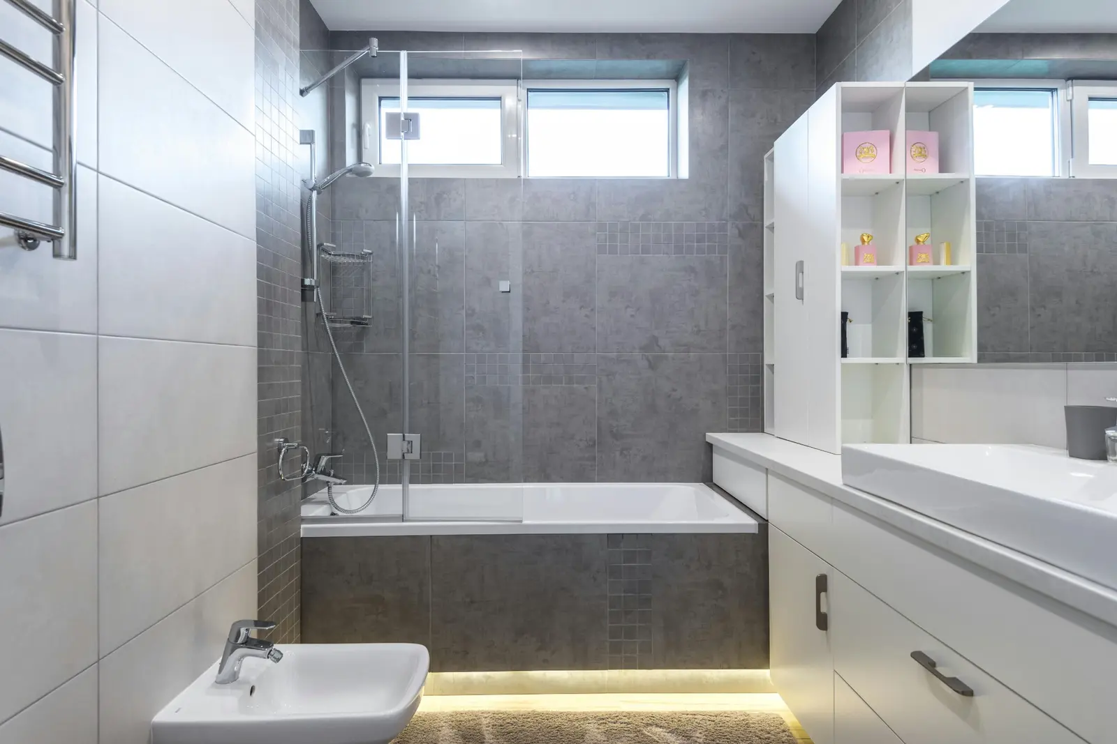 Modern bathroom demonstrating plumbing and finishing capability