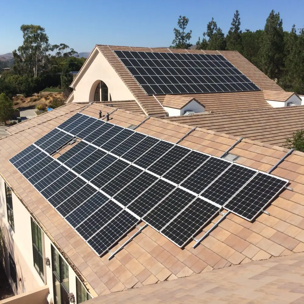 Solar panels installed on a tiled residential roof